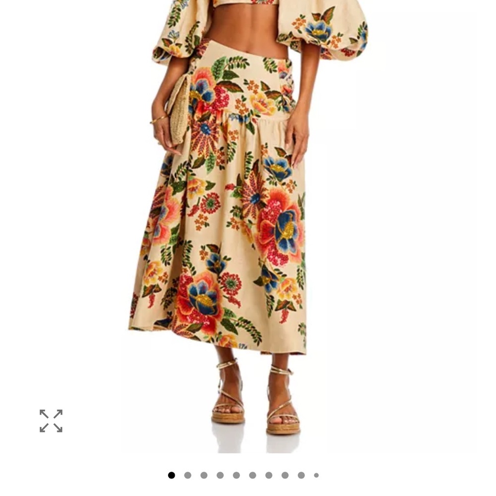 FARM Rio Cream Delicate Garden Cream Midi Skirt NWT